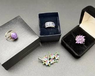 Stauer Amethyst Sterling Silver Ring, Amethyst Sterling Silver Rings, Monet Multi Stone Brooch