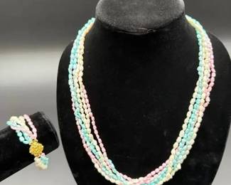 Baroque Fresh Water Pearls Multicolored Matching Necklace Bracelet
