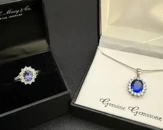 10kt White Gold Tanzanite Ring Sterling Silver Stone Necklace