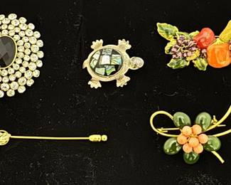 Vintage Jade Coral Brooch, 10kt Gold Rose Gold Pin, and more