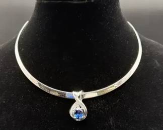 14kt White Gold Italian Omega Chain with 10kt Gold Slide with Blue Topaz