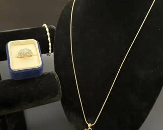 Gold Toned Lot Necklace, Bracelet Ring