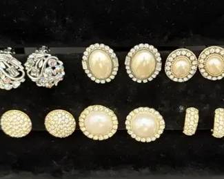 Huge Lot Of Gorgeous Clip On Earrings Silver Gold Toned with Assorted Stones