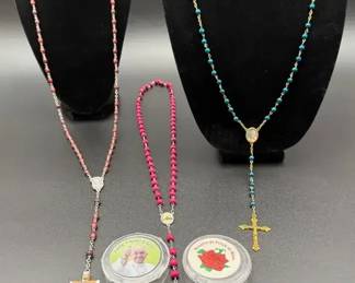 3 Vintage ItalianMade Beaded Rosaries Featuring the Late Pope Francis