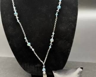 Liz Claiborne Blue Tassel Necklace 16 Chain, 5 Charm Bracelets