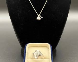 10kt White Gold Diamond Ring, Sterling Hershey Kiss Necklace, Silvertone Vintage Brooch