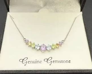 Multi Gemstone Necklace With Silver Surround Chain