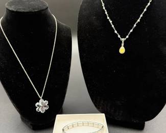 Stainless Steel Stretch Bracelet w Extra Charms 2 Costume Necklaces, Pendant Bea