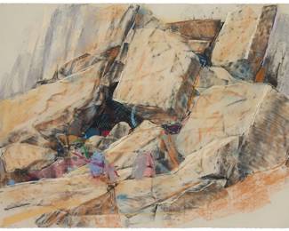 1130
Dennis Leon
(1933-1998)
"Urbanstones #6," 1988
Pastel and collage on paper
Signed, titled, and dated in pencil, lower left: Leon '88
Sheet: 44.5" H x 60" W
Estimate: $2,000 - $3,000