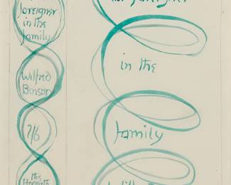 1042
Vanessa Bell
(1879-1961)
"Design for Hogarth Press 'The Foreigner in the Family'," 1929
Watercolor and pencil on paper
Estate stamped lower right; titled and dated verso
Sheet: 10.5" H x 8" W
Estimate: $1,000 - $2,000