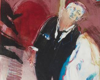 1147
Davis Birks
(b. 1957)
"U.F.O.," 1987
Pastel and monotype in colors on wove paper
Signed lower left: Davis R. Birks; signed again (twice), titled, and dated "Summer 1987," all in pencil
on the verso
Plate: 13.75" H x 10.75" W; Sheet: 18.75" H x 14.75" W
Estimate: $700 - $900