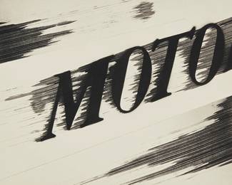 1073
Ed Ruscha
(b. 1937)
"Motor," 2021
Lithograph in colors on wove paper
An artist proof, aside from the edition of 50
Signed, dated, and inscribed in pencil in the lower margin: Ed Ruscha 2021 / AP 12; Cirrus Editions, Los Angeles, CA, pub., with their blindstamp in the lower left margin corner; with the Cirrus Editions copyright ink stamp and pencil work number, 745c-ER21, both verso
Image: 12.375" H x 21.875" W; Sheet: 16.75" H x 26" W
Estimate: $7,000 - $9,000