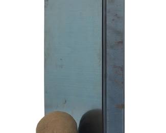 1065
Eric Orr
(1939-1998)
"Zero Mass: The Art of Eric Orr," 1990
Artist's book with blue steel boards and spine and clay ball housed in Styrofoam box
Orr, Eric, "Zero Mass: The Art of Eric Orr, " Text by Thomas McEvilley, Lund, Sweden: AB Propexus, 1990
From the edition of 1,000
Together with "The Sphere of Generosity," a multiple in fired clay by James Lee Byars (1932-1997)
Art critic Thomas McEvilley (1939-2013) has contributed a series of texts, and the "Skull Page" paper was handmade by Yoshio Ikezaki (b. 1953) using kozo fibers and a powdered mummy skull
Book: 9.375" H x 7" W x 1.25" D; Ball: 2.625" Dia.; Overall: 11.25" H x 11.625" W x 3.5" D
Estimate: $1,000 - $1,500