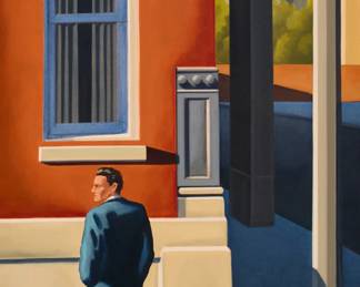 1114
R. Kenton Nelson
(b. 1954)
Man on a street corner
Oil on Masonite
Signed lower left: R. Kenton Nelson
24.5" H x 12" W
Estimate: $4,000 - $6,000
