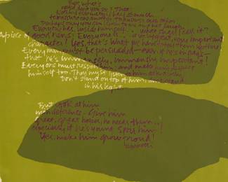 1027
Corita (Sister Mary) Kent
(1918-1986)
"A Piece of Good News #1," 1963
Screenprint in colors on paper
From the edition of unknown size
Signed in ink lower right: Sister Mary Corita
Sight: 23" H x 22.75" W
Estimate: $700 - $900