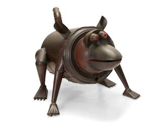 1063
Clayton George Bailey
(1939-2020)
Dog
Metal and found objects, electrified
Unmarked
21.5" H x 27" W x 36" D
Estimate: $2,500 - $3,500
