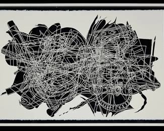 1126
Samuel Stabler
(b. 1984)
Untitled (Blue Cut-out), 2014
Two-tone Arches paper cut-out
Signed and dated in pencil, verso: Stabler 2014
Sheet: 26" H x 40.25" W
Estimate: $800 - $1,200