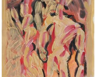 1043
Margaret Israel
(1929-1987)
Untitled, nudes on vivid ground, circa 1960
Gouache, ink, and watercolor on paper
Appears unsigned
Sheet: 18" H x 12" W
Estimate: $700 - $900