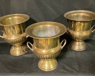 Three Silverplated Brass Colored Urns