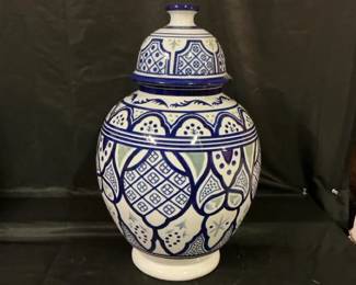 Large Blue And White Jar