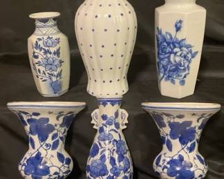 Six Blue White Vases