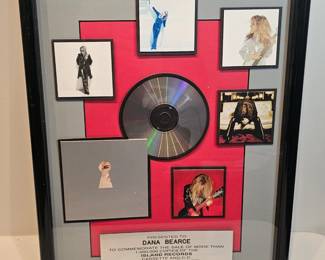 Melissa Etheridge And Bill Leopold Platinum Cd In Frame Given To Roadie