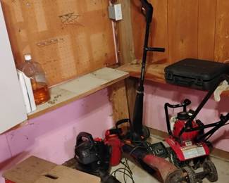 Cultivator, Edger, Weedwacker, Blower, Mechanics Stool