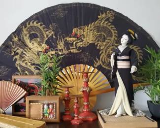 Black Dragon Fan Asian Decor Bundle