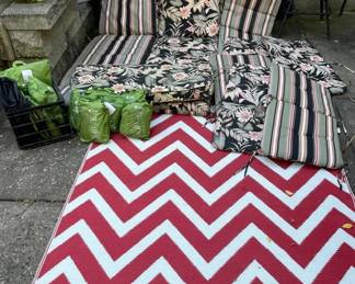 Patio Rug, Set of Patio Furniture Covers, Set of Reversible Patio Cushions