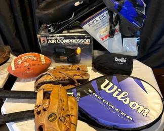Assorted Sports Items Wilson Rackets, Schwinn Helmet, Trek Back Rack  More