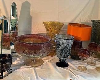 Partylite Chip Glass Candle Holders Decorative Mirrored Obelisks