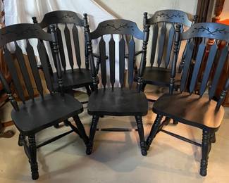 Five Black Wood Dining Chairs