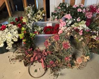 Mystery Lot Of Faux Flowers, some In Vases