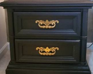 Dark Wood NightStand Stand, Ornate Hardware