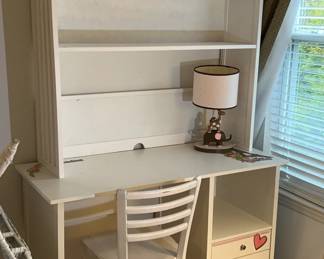 Desk with Shelves on Top and Chair Plus End Table Childrens Table