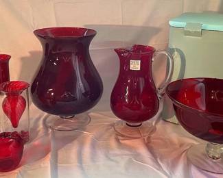 Partylite Ruby Red Glassware Handmade Ruby Red Crystal Pitcher