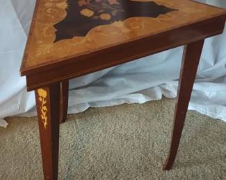 Antique Inlaid Triangular Side Table