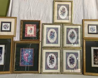 Vintage Framed Floral Prints Including Some Of A. Renee Dollar Heartfelt Collection