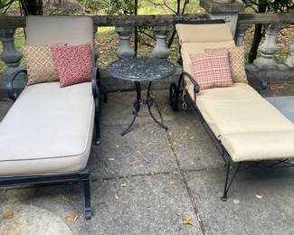 Two Metal Patio Loungers Metal Patio Table