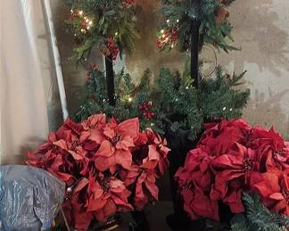 Outdoor Holiday Lanterns, Garlands, Poinsettas