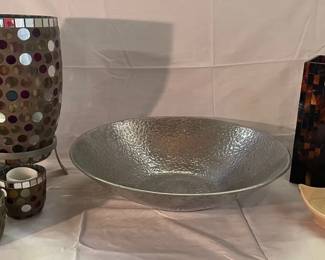 Partylite Large Metal Bowl Glass Ceramic Candleholders