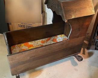 Vintage Wooden Baby Rocking Cradle