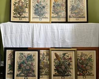 Vintage Framed Robert Furber Months Of Flowers All Except April