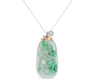 Lot 9079 Jadeite Jade Pendant with DiamondsGIA Certified