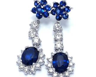 Lot 872 Sapphire  Diamond Earrings