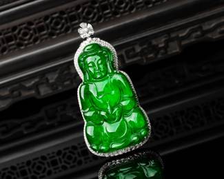 Lot 8085 Imperial Green Jadeite Pendant  GIA Certified
