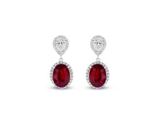 Lot 9857 Natural Unheated Ruby  Diamond Earrings