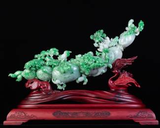 Lot JD813 Jadeite Jade Fruit  Flower Scepter Carving