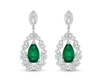 Lot 9851 Emerald  Diamonds EarringsGIA