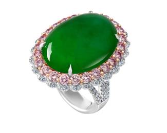 Lot 535 Jadeite Jade Ring with Pink Diamonds